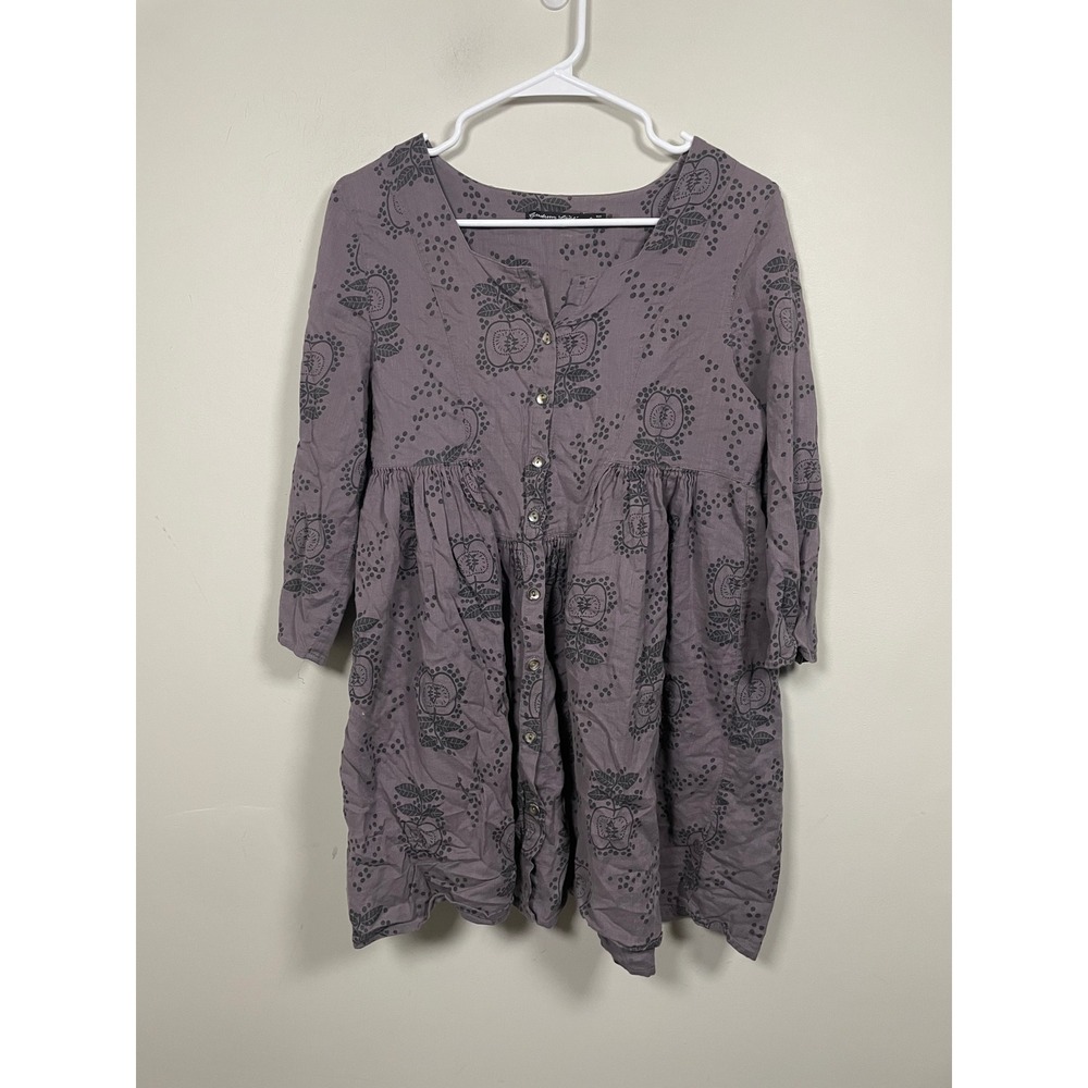Gudrun Sjoden Fruit Print‎ Oversized Tunic in Gray Size Small Lagenlook Bohemian